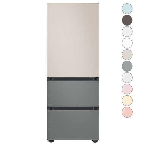 [색상선택형] 삼성전자 비스포크 김치플러스 3도어 키친핏 냉장고 313L 방문설치, 새틴 그레이