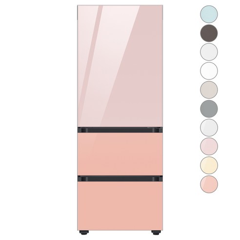 [색상선택형] 삼성전자 비스포크 김치플러스 3도어 키친핏 냉장고 313L 방문설치, 글램핑크+글램피치, RQ33C74C3AP