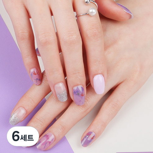 말랑 퍼플리본 리얼 젤네일스티커, 혼합 색상, 6세트