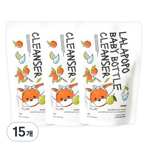 케이맘 랄라포포 유아용 젖병식기세정제 액상형 리필 쿨라임향, 400ml, 15개