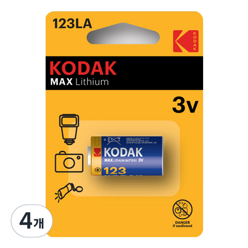 코닥 MAX CR123A 3V 리튬 특수건전지, 1개입, 4개