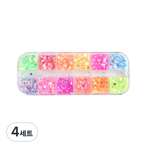 여리 파스텔 육각 믹스 네일글리터 12종 세트, 혼합색상, 4세트