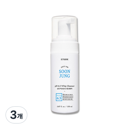 에뛰드 New 순정 약산성 6.5 휩 클렌저 레귤러, 3개, 150ml