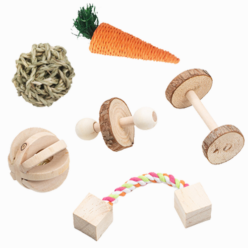 햄스터용 나무 장난감 6종 세트 B형, 혼합색상, 1세트