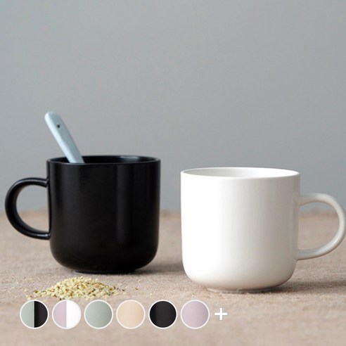 보울보울 국산 레트로라인 머그컵 320 ml, 밀크화이트, 미드나잇블랙, 2개