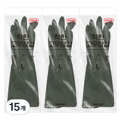 롯데이라이프 착한 고무장갑, 다크그레이, 대(L), 15개