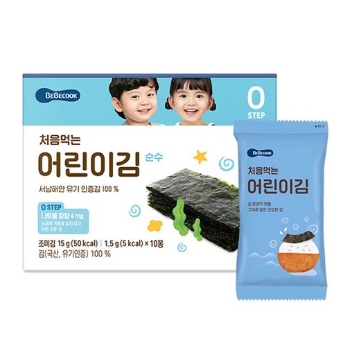 베베쿡 처음먹는 어린이김 순수 10봉, 15g, 1박스