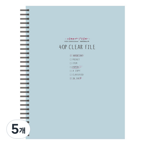 톡톡팬시 스프링 클리어 파일 40p, 스카이블루, 5개