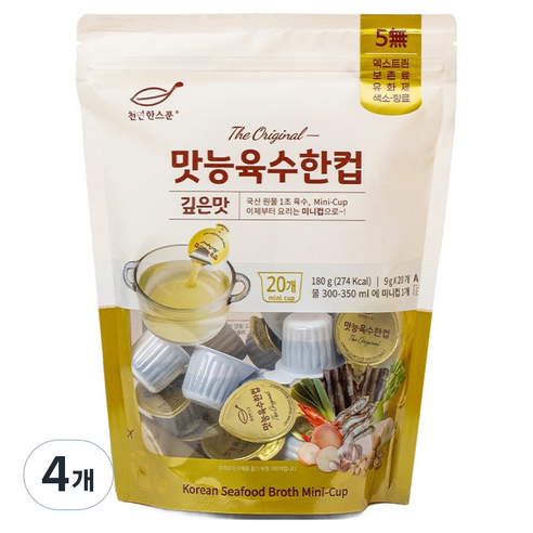 천연한스푼 석하 맛능육수한컵 깊은맛, 180g, 4개