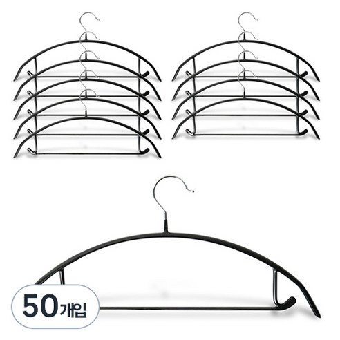 마켓플랜 논슬립 코팅 정장 라운드옷걸이, 블랙, 50개