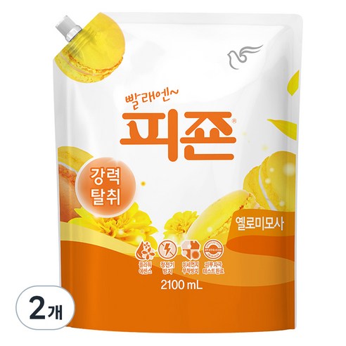 피죤 섬유유연제 옐로우미모사 리필, 2.1L, 2개