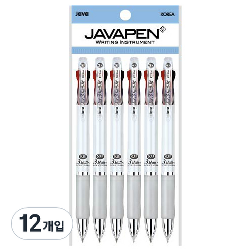 자바펜 제트3볼M 유성볼펜 0.38mm, 화이트, 12개
