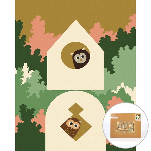 아트조이 물감 2배 DIY 명화그리기 40 x 50 cm, 황금 숲속의 부엉이들 골드펄, 1개