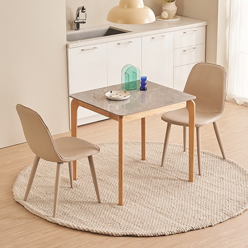 잉글랜더 캐츠 통세라믹 고무나무 원목 2인용 식탁 + 의자2p 세트 방문설치, 그레이(상판) + 내츄럴(다리), 그레이(의자)