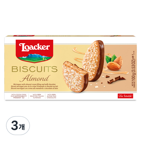 로아커 초코비스킷 아몬드, 100g, 3개