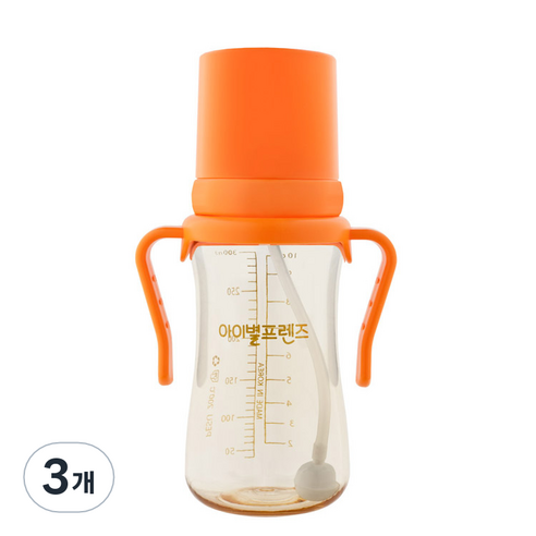 아이별프렌즈 국내 제조 PESU 빨대컵 300ml, 오렌지, 3개