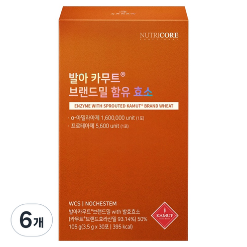 뉴트리코어 발아 카무트 브랜드밀 함유 효소 30p, 105g, 6개