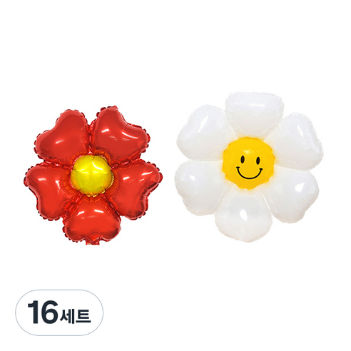 파티쇼 플라워 은박 하트 + 데이지 소형 풍선 세트, 레드(하트풍선), 16세트