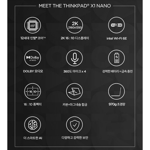 레노버 2022 씽크패드 X1 나노 G2 13.3 - 세부 사양과 기능