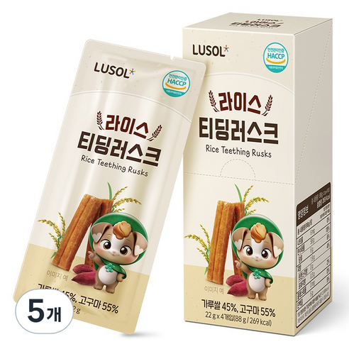 루솔 유아용 라이스 티딩러스크 4p, 88g, 5개, 혼합맛(고구마/가루쌀)