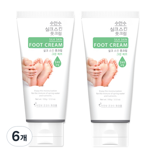 에네스티 수안수 실크 스킨 온천수 풋크림 그린허브, 100g, 6개