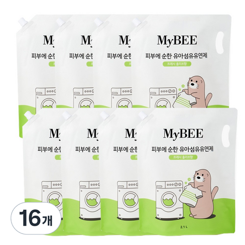 마이비 피부에 순한 유아 섬유유연제 프레쉬올리브향 리필, 2.1L, 16개