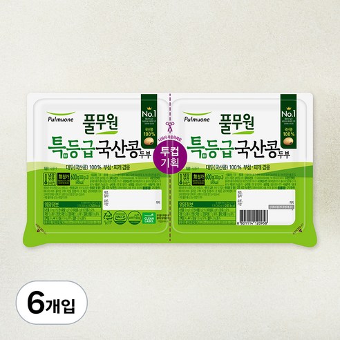 풀무원 특등급 국산콩 두부 부침찌개 겸용, 300g, 6개입
