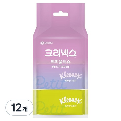크리넥스 실키소프트 쁘띠 물티슈 랜덤발송 휴대형, 45g, 8매, 12개