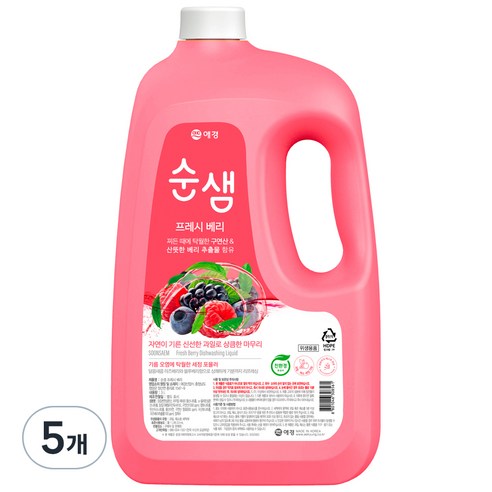 순샘 프레시 베리 주방세제 리필, 3L, 5개