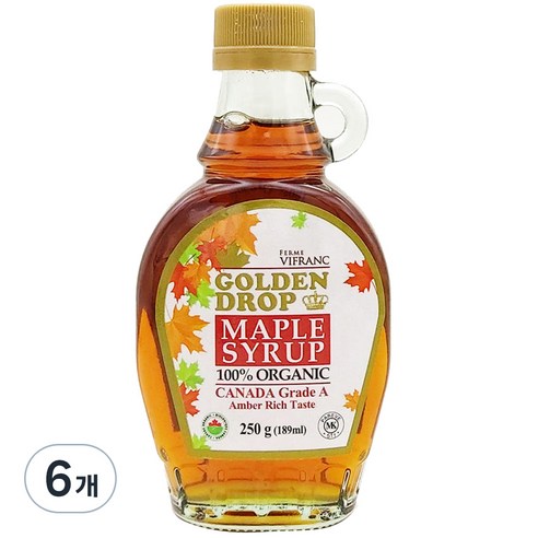 골든드롭 100% 유기농 메이플 시럽 캐나다 A등급 앰버리치, 189ml, 6개