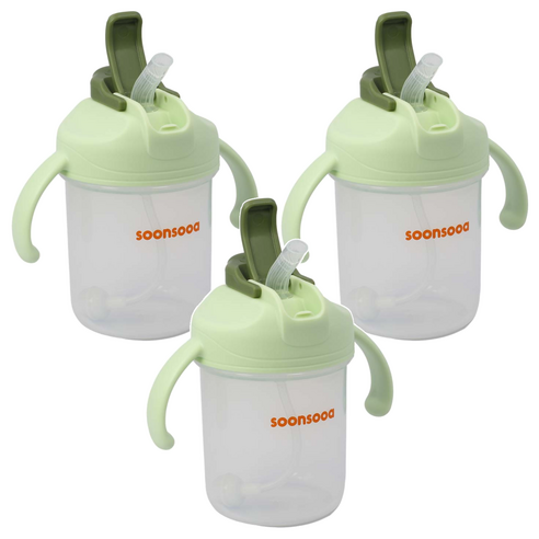 순수아 다기능 양손 손잡이 유아용 빨대컵 300ml, 3개, 그린