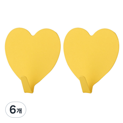 오브메종 하트 다용도 벽걸이 후크, 옐로우, 6개