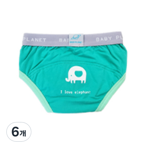 베이비플라넷 밤부 배변훈련팬티 아이 러브 엘리펀트, 그린, 6개