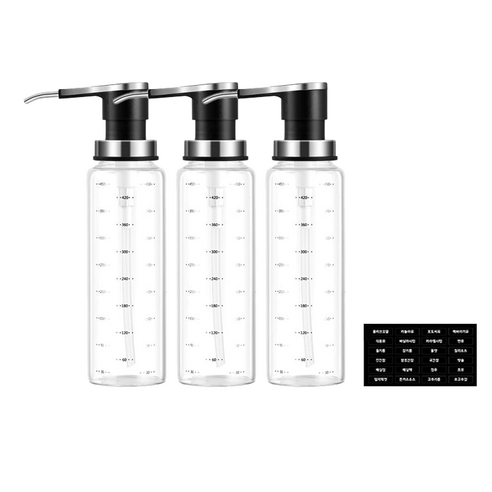 카페로메오 펌프 시럽병 오일병 양념통 블랙 500ml x 3p + 스티커 - 오일병/소스병 | 쿠팡
