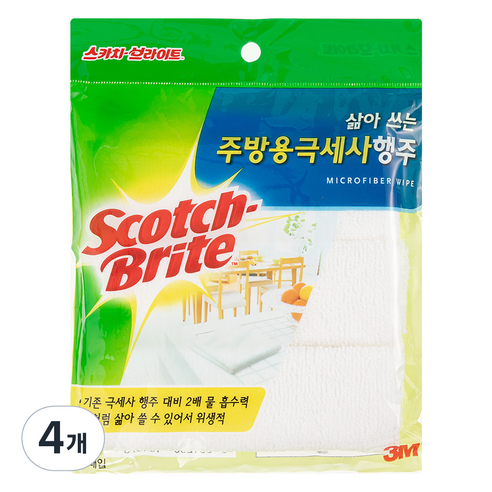 스카치브라이트 삶아쓰는 주방용 극세사 행주 3p, 4개