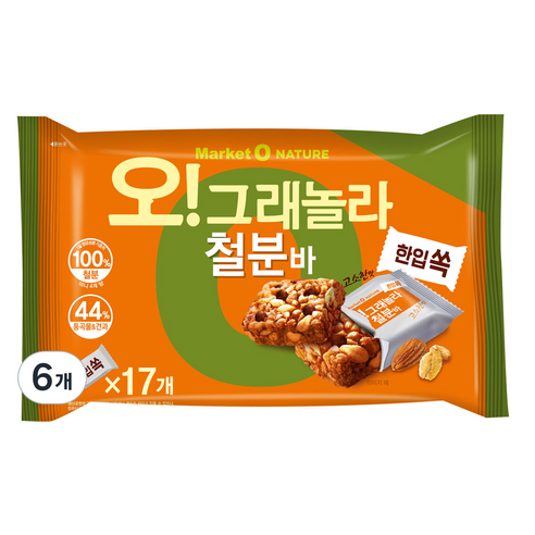 마켓오네이처 오리온 그래놀라바 철분바 미니, 198g, 6개