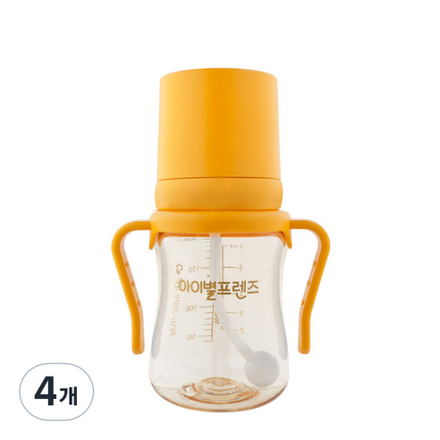 아이별프렌즈 국내 제조 PESU 빨대컵 200ml, 옐로우, 4개