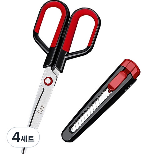 투코비 다기능 분리형 가위 + 커터칼 세트, 레드, 4세트