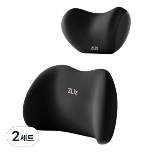 지리즈 차량용 메모리 커브 목쿠션 등쿠션 세트, 블랙, 2세트