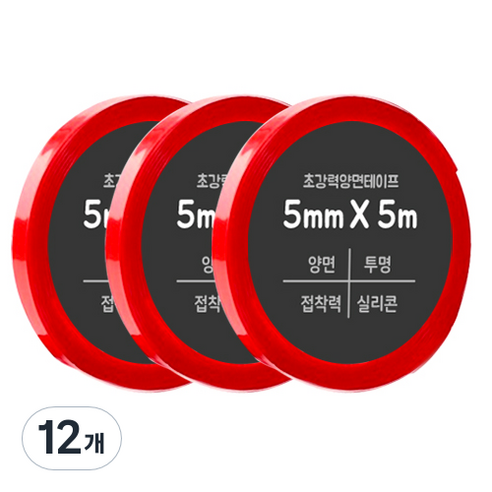다다 초강력 양면테이프 5mm x 5m, 투명, 12개
