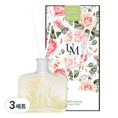 유멜 프리저브드 디퓨저 + 화이트 섬유스틱 3p, 아카시아모링가, 200ml, 3세트