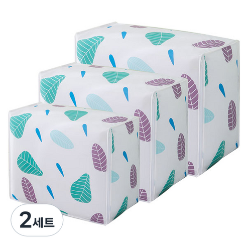 사과숲 다용도 리빙박스 이불정리함 3종 세트 나뭇잎, 2세트