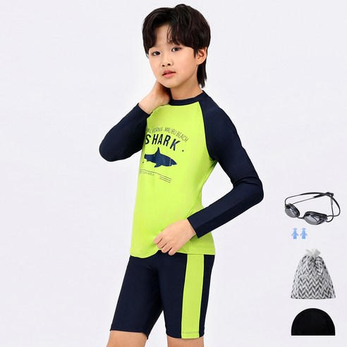 아쿠아티카 아동 래쉬가드 상하의 AQA314 + 선수용수경 + 수모 + 귀마개 + 비닐백세트