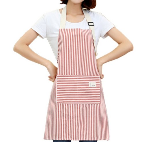 신고온 심플 린넨 스트라이프 앞치마, 레드, 1개