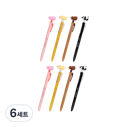 아이비스 큐티펫 젤펜 4종 세트 CR11557 0.5mm, 돼지, 강아지, 곰, 팬더, 6세트