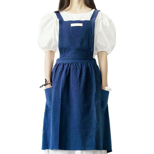 코튼 캔버스 조끼 원피스형 앞치마, 블루, 1개