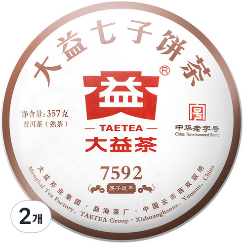 대익차 보이차 7592 숙차, 357g, 1개입, 2개