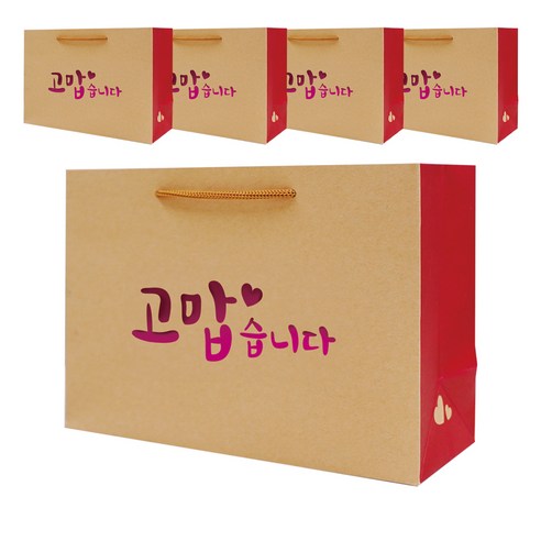 포포팬시 감동 메시지 크라프트 선물 쇼핑백, 핑크, 5개