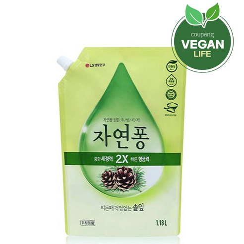 자연퐁 찌든때 걱정없는 솔잎 주방세제 파우치형, 1개, 1.18L