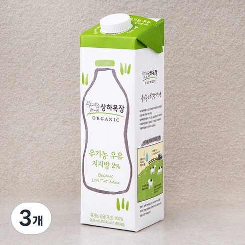 상하목장 유기농 인증 우유 저지방, 900ml, 3개